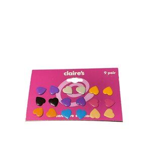 Claires 9 Pair Heart Stud Earrings Set Multicolor Fun & Fashionable Cute Jewelry